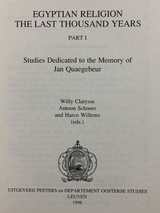 Egyptian religion. The last thousand years. Studies dedicated to the memory of Jan Quaegebeur. Vol. I & II (complete set)[newline]M2964-02.jpg