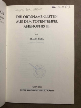Die Ortsnamenlisten aus dem Totentempel Amenophis III