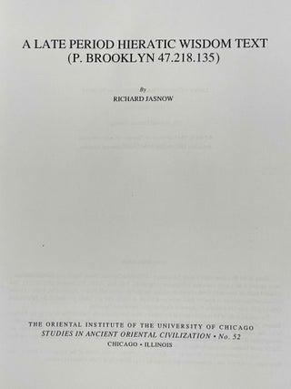 A late period hieratic wisdom text (P. Brooklyn 47.218.135)