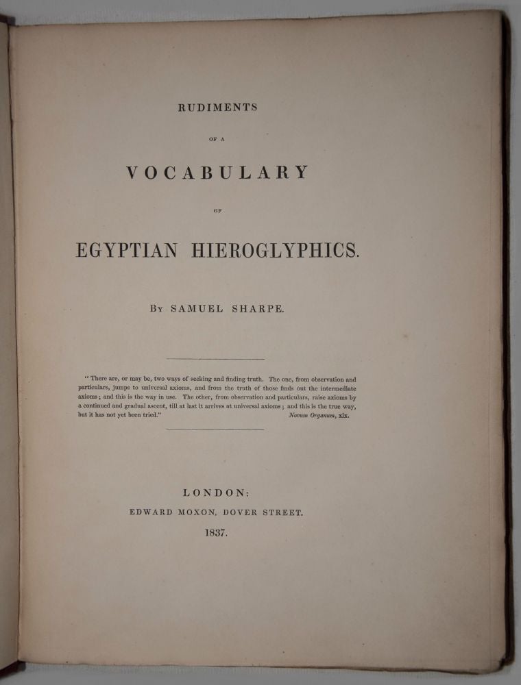 Item #M3101 Rudiments of a vocabulary of Egyptian hieroglyphics. SHARPE Samuel.[newline]M3101.jpg