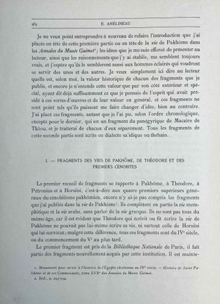 Monuments pour servir à l'histoire de l'Egypte chrétienne aux IVe, Ve, VIe et VIIe siècles - Textes coptes publiés et traduits par E. Amélineau.