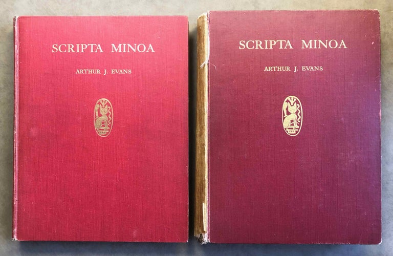 Item #M3182c Scripta minoa. The written documents of Minoan Crete with special reference to the archives of Knossos. Volume I: The Hieroglyphic and Primitive Linear Classes with an account of the discovery of the pre-phoenician scripts, their place in Minoan story and their Mediterranean relations. Volume II: The Archives of Knossos. Clay tablets inscribed in linear script B (Complete set of two volumes). EVANS Arthur J.[newline]M3182c.jpg