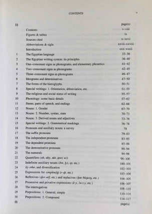 Egyptian. An introduction to the writing and language of the Middle Kingdom. Vol. I: Grammar, Syntax and Indexes. Vol. II: Sign Lists, Exercises and Reading Texts. (complete set)[newline]M3210a-03.jpeg
