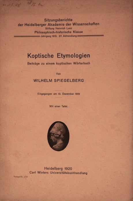Item #M3247 Koptische Etymologien. SPIEGELBERG Wilhelm.[newline]M3247.jpg