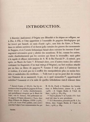 L'entretien d'Origène avec Héraclide et les évêques ses collègues sur le Père, le Fils et l'Ame, with: Le commentaire d'Origène sur Rom. III,5 - V,7, with: Extraits des livres I et II du Contre Celse d'Origène (3 volumes, complete set)