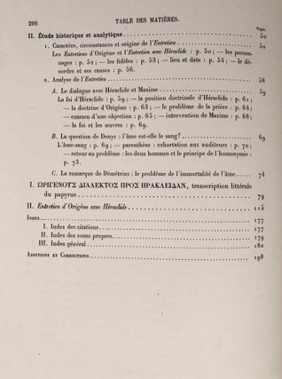 L'entretien d'Origène avec Héraclide et les évêques ses collègues sur le Père, le Fils et l'Ame, with: Le commentaire d'Origène sur Rom. III,5 - V,7, with: Extraits des livres I et II du Contre Celse d'Origène (3 volumes, complete set)