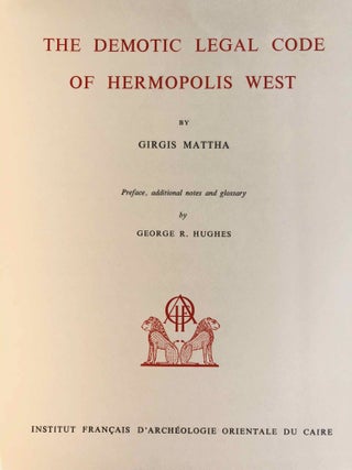 The Demotic Legal Code of Hermopolis West. Fasc. 1 & 2 (complete set)[newline]M3262a-01.jpg