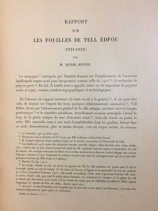 Rapports préliminaires. Tome I. 2e partie: Tell Edfou (1921-1922). Tome II. 3e partie: Tell Edfou (1923 et 1924). Tome VI. 4e partie: Tell Edfou (1928).