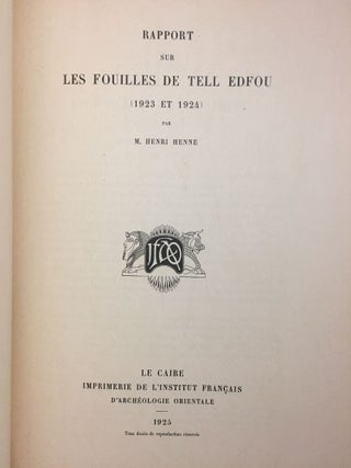 Rapports préliminaires. Tome I. 2e partie: Tell Edfou (1921-1922). Tome II. 3e partie: Tell Edfou (1923 et 1924). Tome VI. 4e partie: Tell Edfou (1928).[newline]M3317b-08.jpg
