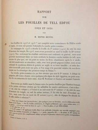 Rapports préliminaires. Tome I. 2e partie: Tell Edfou (1921-1922). Tome II. 3e partie: Tell Edfou (1923 et 1924). Tome VI. 4e partie: Tell Edfou (1928).