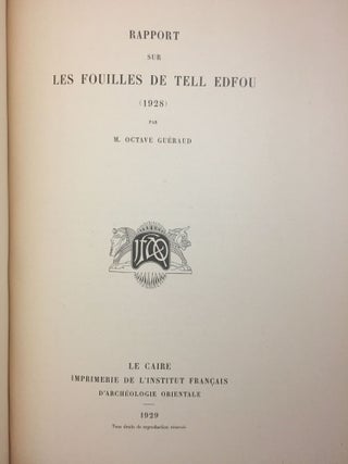 Rapports préliminaires. Tome I. 2e partie: Tell Edfou (1921-1922). Tome II. 3e partie: Tell Edfou (1923 et 1924). Tome VI. 4e partie: Tell Edfou (1928).[newline]M3317b-14.jpg