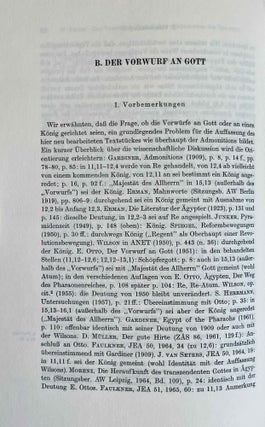 Der Vorwurf an Gott in den "Mahnworten des Ipu-wer" (Pap. Leiden I 344 recto, 11,11 - 13,8; 15,13 - 17,3). Zur geistigen Krise der ersten Zwischenzeit und ihrer Bewältigung.