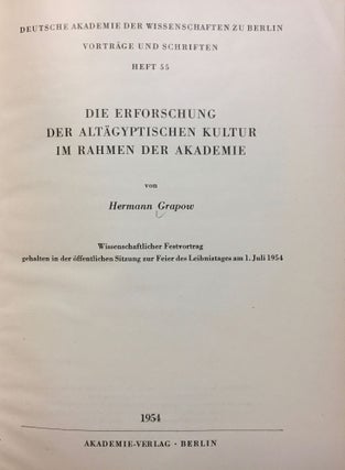 Die Erforschung der altägyptischen Kultur in Rahmen der Akademie. Wissenschaftlicher Festvortrag... 1. Juli 1954