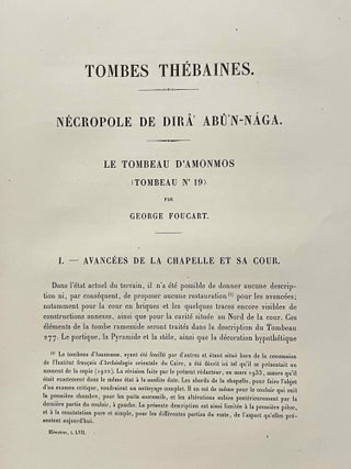 Tombes thébaines. Fasc. 3: Nécropole de Dirâ abû'n-Naga: Le tombeau d'Amonmos (1e et 4e parties, all published): 1e partie (texte)