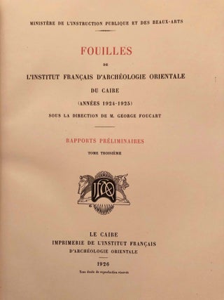 Rapports préliminaires. Tome III. 1e partie: Médamoud (1925). Fouilles. Tome IV. 1e partie: Médamoud (1926). Fouilles.[newline]M3378a-03.jpg