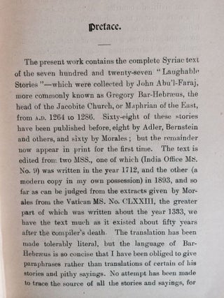 The laughable stories collected by Mâr Gregory John Bar-Hebraeus, Maphrian of the East from A.D. 1264 to 1286. The syriac text edited with an English translation