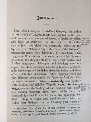 The laughable stories collected by Mâr Gregory John Bar-Hebraeus, Maphrian of the East from A.D. 1264 to 1286. The syriac text edited with an English translation