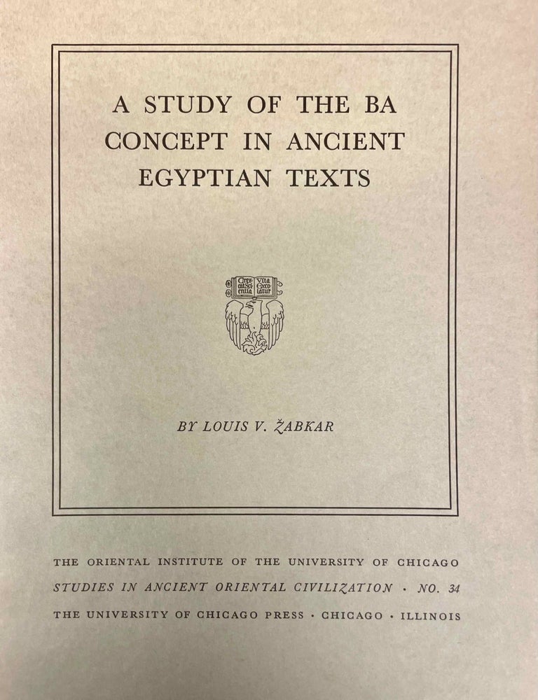 Item #M3389g A study of the Ba concept in ancient Egyptian texts. ZABKAR Louis V.[newline]M3389g-00.jpeg
