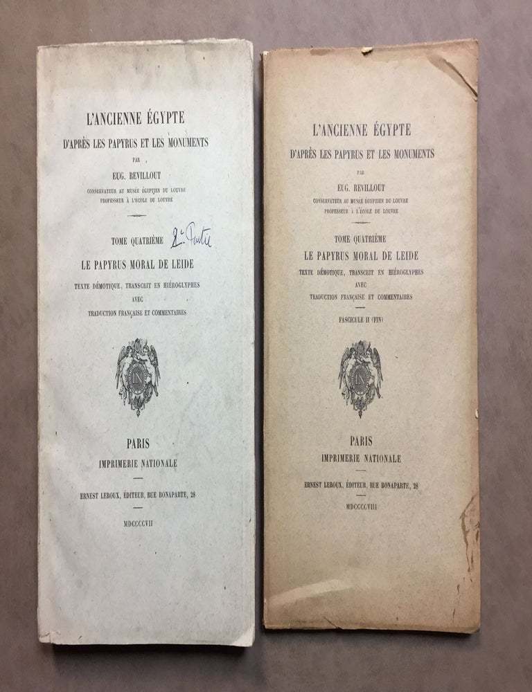 Item #M3522a Le papyrus moral de Leide. Tomes I & II (complete set). REVILLOUT Eug&egrave;ne.[newline]M3522a.jpg