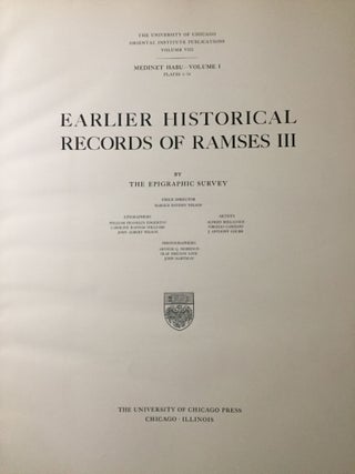 Medinet Habu. The Epigraphic survey. Vol. I: Earlier Historical Records of Ramses III
