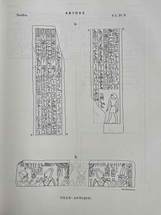 Abydos. Description des fouilles ex&eacute;cut&eacute;es sur l'emplacement de cette ville. Tome I: Ville antique - Temple de S&eacute;ti. Tome II: II. Temple de S&eacute;ti (suppl&eacute;ment). Temple de Rams&egrave;s. Temple d'Osiris. Petit temple de l'ouest. N&eacute;cropole. Tome III: Catalogue g&eacute;n&eacute;ral des monuments d'Abydos d&eacute;couverts pendant les fouilles de cette ville (complete set). Temple de S&eacute;ti (suppl&eacute;ment) - Temple de Rams&egrave;s - Temple d'Osiris - Petit temple de l'ouest - N&eacute;cropole[newline]M3573a-11.jpeg