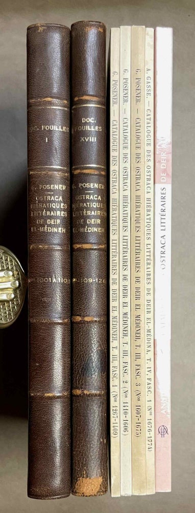 Item #M3588b Catalogue des ostraca hiératiques littéraires de Deir el-Medineh. Tome I, Fasc. 1-2-3. Nos 1001-1108. Tome II, Fasc. 1-2-3. Nos 1109-1266. Tome III, Fasc 1-2-3. Nos 1267-1675. Tome IV, Nos 1676-1774. Tome V, Nos 1775-1873 et 1156 (complete run). POSENER Georges - GASSE Annie.[newline]M3588b-00.jpeg