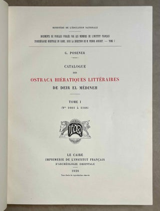 Catalogue des ostraca hiératiques littéraires de Deir el-Medineh. Tome I, Fasc. 1-2-3. Nos 1001-1108. Tome II, Fasc. 1-2-3. Nos 1109-1266. Tome III, Fasc 1-2-3. Nos 1267-1675. Tome IV, Nos 1676-1774. Tome V, Nos 1775-1873 et 1156 (complete run)[newline]M3588b-02.jpeg