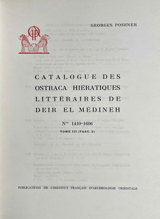 Catalogue des ostraca hiératiques littéraires de Deir el-Medineh. Tome I, Fasc. 1-2-3. Nos 1001-1108. Tome II, Fasc. 1-2-3. Nos 1109-1266. Tome III, Fasc 1-2-3. Nos 1267-1675. Tome IV, Nos 1676-1774. Tome V, Nos 1775-1873 et 1156 (complete run)[newline]M3588b-22.jpeg