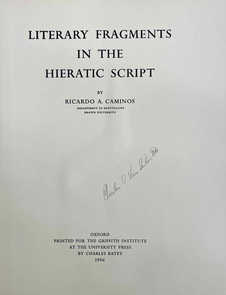 Item #M3622h Literary fragments in the hieratic script. CAMINOS Ricardo Augusto.[newline]M3622h-00.jpeg