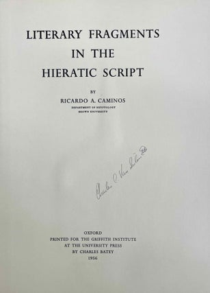 Item #M3622h Literary fragments in the hieratic script. CAMINOS Ricardo Augusto