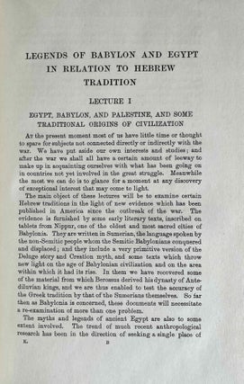 Legends of Babylon and Egypt in relation to Hebrew tradition. The Schweich Lectures, 1916.[newline]M3701-09.jpeg