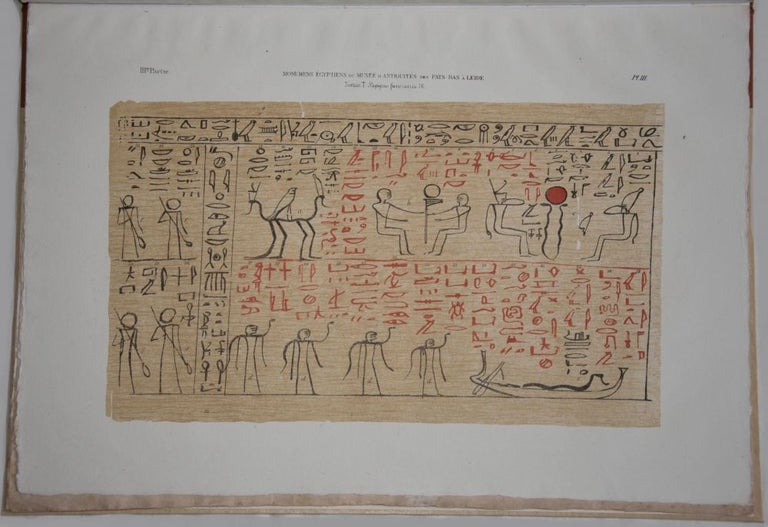 Item #M3718 Papyrus égyptien funéraire hiéroglyphique (T. 76) du Musée d'antiquités des Pays-Bas à Leide. Together with: Papyrus égyptien funéraire hiéroglyphique (T. 77) du Musée d'antiquités des Pays-Bas à Leide. LEEMANS Conrad - PLEYTE W.[newline]M3718.jpg