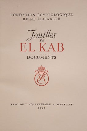 FOUILLES D'EL KAB exécutées par la Fondation Égyptologique Reine Élisabeth. Bruss., 1940-54. 3 volumes (complete set)[newline]M3720b-02.jpg
