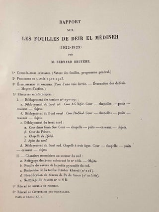 Rapports préliminaires sur les fouilles de Deir el-Medineh. Tome I to X (1922-1932). 10 volumes.[newline]M3729a-04.jpeg