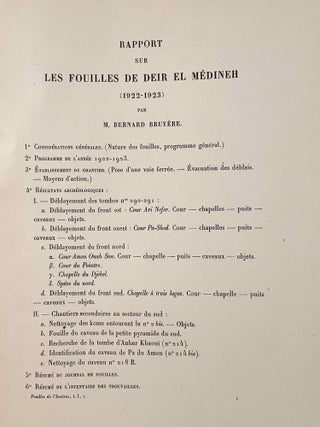 Rapports préliminaires sur les fouilles de Deir el-Medineh. Tome I to X (1922-1932). 10 volumes.