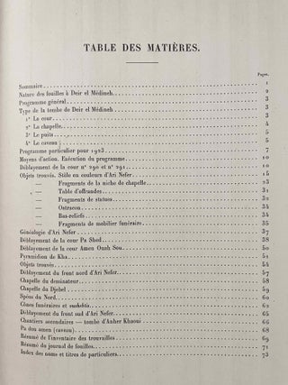 Rapports préliminaires sur les fouilles de Deir el-Medineh. Tome I to X (1922-1932). 10 volumes.[newline]M3729a-07.jpeg