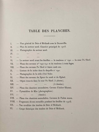 Rapports préliminaires sur les fouilles de Deir el-Medineh. Tome I to X (1922-1932). 10 volumes.[newline]M3729a-08.jpeg