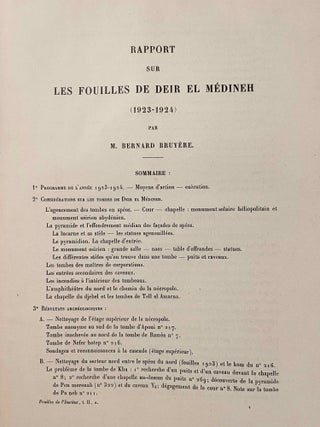 Rapports préliminaires sur les fouilles de Deir el-Medineh. Tome I to X (1922-1932). 10 volumes.[newline]M3729a-15.jpeg