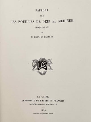 Rapports préliminaires sur les fouilles de Deir el-Medineh. Tome I to X (1922-1932). 10 volumes.[newline]M3729a-23.jpeg