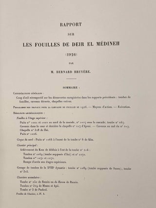 Rapports préliminaires sur les fouilles de Deir el-Medineh. Tome I to X (1922-1932). 10 volumes.[newline]M3729a-31.jpeg