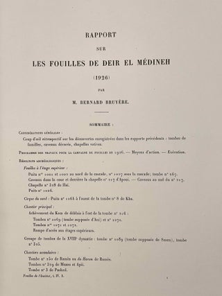 Rapports préliminaires sur les fouilles de Deir el-Medineh. Tome I to X (1922-1932). 10 volumes.