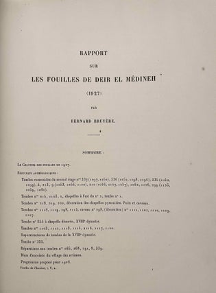 Rapports préliminaires sur les fouilles de Deir el-Medineh. Tome I to X (1922-1932). 10 volumes.[newline]M3729a-45.jpeg