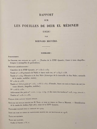 Rapports préliminaires sur les fouilles de Deir el-Medineh. Tome I to X (1922-1932). 10 volumes.[newline]M3729a-53.jpeg