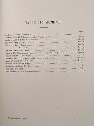 Rapports préliminaires sur les fouilles de Deir el-Medineh. Tome I to X (1922-1932). 10 volumes.[newline]M3729a-54.jpeg