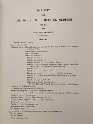 Rapports préliminaires sur les fouilles de Deir el-Medineh. Tome I to X (1922-1932). 10 volumes.[newline]M3729a-62.jpeg