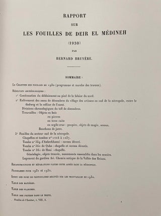 Rapports préliminaires sur les fouilles de Deir el-Medineh. Tome I to X (1922-1932). 10 volumes.[newline]M3729a-71.jpeg