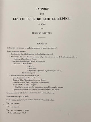 Rapports préliminaires sur les fouilles de Deir el-Medineh. Tome I to X (1922-1932). 10 volumes.