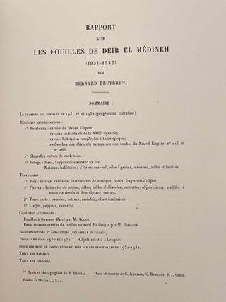 Rapports préliminaires sur les fouilles de Deir el-Medineh. Tome I to X (1922-1932). 10 volumes.[newline]M3729a-82.jpeg