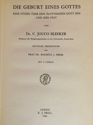 Die Geburt eines Gottes. Eine Studie über den ägyptischen Gott Min und sein Fest. With 2 plates.