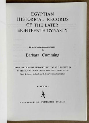 Egyptian historical records of the later 18th dynasty. Transl. by B. Cumming & B.G. Davies. 6 vols (complete set)[newline]M3759a-01.jpeg